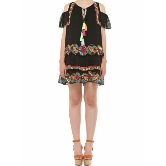 Hemant & Nandita 100% Silk Multicolored Embroidered Coastland Tunic Dress - Picture 1 of 8